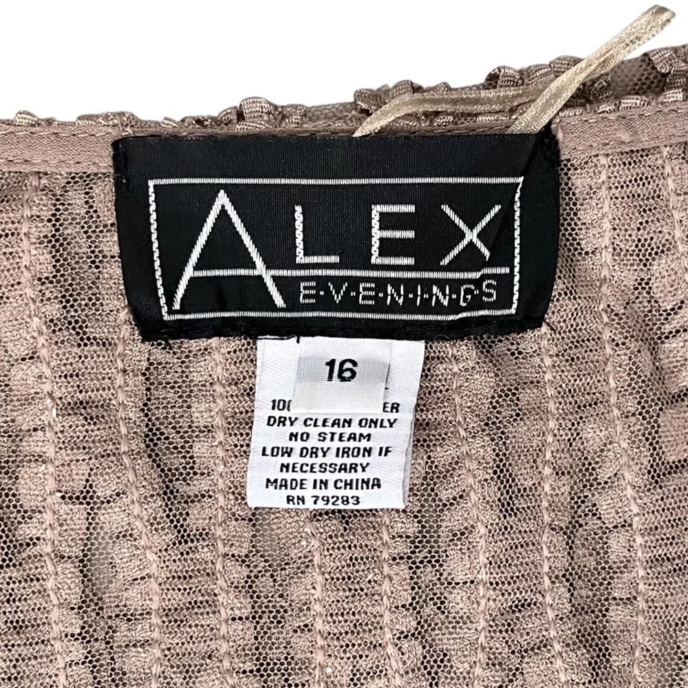 Alex Evenings Sheer Open Front Jacket Size 16 Taupe Metallic Mesh Cover Up